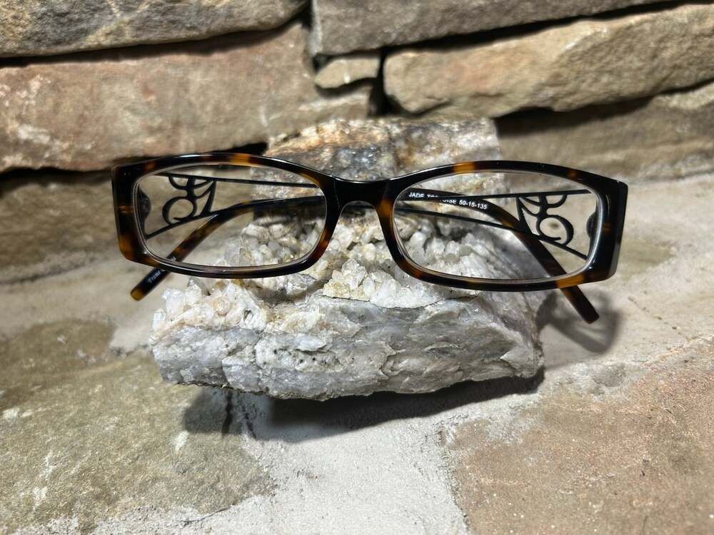 Bob Mackie Designer Jade Tortoise Shell Eye Glass Frames Scroll and Crystals REA